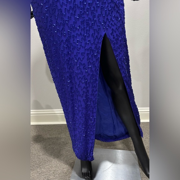 Alyce Designs blue beaded halter long formal evening prom dress 8 vintage - Picture 5 of 11